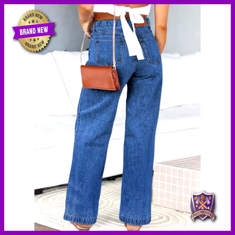 Plus Size Wide Leg Jeans High Waisted Stretchy Straight Leg Denim Pants - Picture 2 of 7